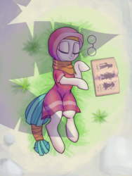Size: 2400x3200 | Tagged: safe, artist:tehwatever, desert flower, pony, g4, book, colored, deltarune, glasses, high res, hijab, sleeping, solo, somnambula resident