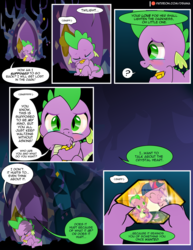 Size: 1275x1650 | Tagged: safe, artist:dsana, spike, twilight sparkle, dragon, pony, unicorn, comic:the shadow shard, g4, just for sidekicks, baby, baby spike, comic, crying, dialogue, duo, female, filly, filly twilight sparkle, flashback, gem, inner thoughts, male, mama twilight, memory, younger