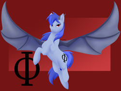 Size: 2304x1728 | Tagged: safe, artist:mythpony, oc, oc only, oc:aeon of dreams, bat pony, pony, horns, male, race swap, solo, spread wings, stallion, wings