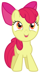 Size: 3793x6500 | Tagged: safe, artist:estories, apple bloom, earth pony, pony, g4, bow, cute, female, filly, front view, hair bow, looking up, open mouth, simple background, smiling, solo, transparent background