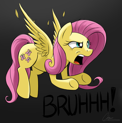 Size: 3173x3212 | Tagged: safe, artist:oinktweetstudios, fluttershy, pegasus, pony, g4, aggravated, angry, bruh, female, high res, mare, open mouth, shocked, signature, solo, stunned