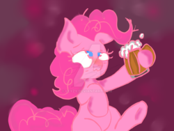 Size: 1024x768 | Tagged: safe, pinkie pie, earth pony, pony, g4, alcohol, beer, blushing, drunk, funny, solo