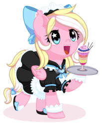 Size: 1802x2200 | Tagged: safe, artist:wavecipher, oc, oc only, oc:bay breeze, pegasus, pony, clothes, cuffs (clothes), cute, dress, female, frilly dress, heart, heart eyes, looking up, maid, mare, open mouth, simple background, starry eyes, transparent background, tray, wingding eyes, ych result