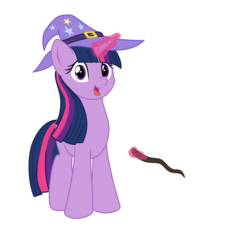 Size: 5222x4691 | Tagged: safe, artist:pink1ejack, twilight sparkle, pony, unicorn, g4, absurd resolution, cute, female, glowing horn, hat, horn, magic, mare, open mouth, simple background, smiling, solo, telekinesis, transparent background, twiabetes, unicorn twilight, vector, wand, wizard hat