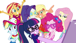 Size: 2048x1152 | Tagged: safe, edit, edited screencap, editor:php77, screencap, applejack, fluttershy, pinkie pie, rainbow dash, rarity, sci-twi, sunset shimmer, twilight sparkle, equestria girls, g4, i'm on a yacht, my little pony equestria girls: better together, background removed, bad edit, baseball cap, cap, cellphone, clothes, dress, geode of empathy, geode of fauna, geode of shielding, geode of sugar bombs, geode of super speed, geode of super strength, geode of telekinesis, glasses, hat, heart shaped glasses, humane five, humane seven, humane six, magical geodes, not a vector, phone, ponytail, pose, simple background, sleeveless, smartphone, sunburn, sunglasses, transparent background