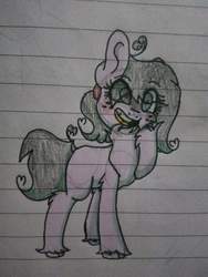 Size: 2448x3264 | Tagged: safe, artist:thatonefluffs, oc, oc only, oc:moonlight, pony, blushing, curly hair, fluffy, heart, heart eyes, high res, lined paper, solo, traditional art, unshorn fetlocks, wingding eyes