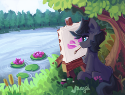 Size: 2814x2132 | Tagged: dead source, safe, artist:saxopi, oc, oc only, pony, beautiful, canvas, female, high res, painting, scenery, solo, water