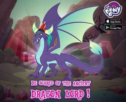 Size: 831x675 | Tagged: safe, gameloft, gaius, dragon, g4, my little pony: magic princess, dragon lord, google play, looking at you, spread wings, text, wings