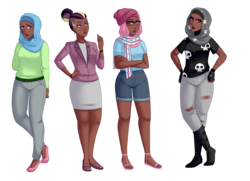 Size: 2600x1883 | Tagged: safe, alternate version, artist:emberfan11, oc, oc only, oc:shy meadows, human, icey-verse, alternate hairstyle, beanie, boots, bracelet, choker, clothes, dark skin, ear piercing, earring, eyeshadow, feet, female, fingerless gloves, fishnet clothing, flats, glasses, gloves, goth, hair bun, hat, hijab, hipster, humanized, humanized oc, islam, jeans, jewelry, lip piercing, lipstick, magical lesbian spawn, makeup, multeity, nail polish, next generation, nose piercing, offspring, pants, parent:fluttershy, parent:tree hugger, parents:flutterhugger, piercing, raised eyebrow, ring, sandals, scarf, shirt, shoes, shorts, simple background, skirt, skull, snooty, sweater, t-shirt, torn clothes, transparent background, wall of tags, wristband