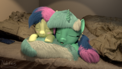 Size: 1920x1080 | Tagged: safe, artist:nebulafactory, lyra heartstrings, pony, g4, 3d, bed, blender, blushing, cute, fluffy, irl, photo, ponies in real life, sleeping