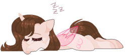 Size: 491x217 | Tagged: safe, artist:nocturnal-moonlight, oc, oc only, oc:lynnie notes, alicorn, pony, prone, simple background, sleeping, solo, transparent background