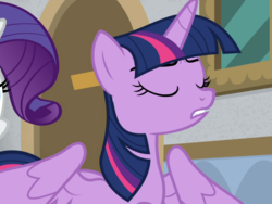 Size: 1244x936 | Tagged: safe, screencap, twilight sparkle, alicorn, pony, friendship university, g4, cropped, eyes closed, female, offscreen character, solo focus, spread wings, twilight sparkle (alicorn), wings