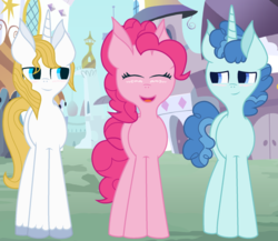 Size: 1832x1592 | Tagged: safe, artist:joystick12, party favor, pinkie pie, prince blueblood, pony, g4, bluepie, female, male, pinkie pie gets all the stallions, ship:partypie, shipping, straight