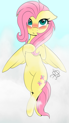 Size: 1080x1920 | Tagged: safe, artist:francis.w, fluttershy, pegasus, pony, g4, base used, blushing, cute, female, flying, hooves to the chest, mare, shyabetes, smiling, solo, spread wings, wings