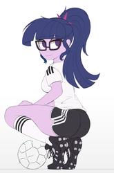 Size: 987x1500 | Tagged: safe, artist:ncmares, sci-twi, twilight sparkle, equestria girls, adorasexy, ass, ball, behind, butt, cleats, clothes, cute, eyelashes, female, football, german sci-twi, germany, glasses, kneesocks, looking at you, no pupils, panty line, ponytail, pose, sci-twibutt, sexy, shirt, shoes, shorts, simple background, sketch, smiling, sneakers, socks, solo, sports, sports outfit, sports shorts, sporty style, squatting, stupid sexy sci-twi, sultry pose, t-shirt, thighs, tight clothing, tomboy, twiabetes, twibutt, white background