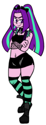 Size: 517x1402 | Tagged: safe, artist:/d/non, aria blaze, equestria girls, g4, my little pony equestria girls: rainbow rocks, ariabetes, bare shoulders, belly button, bow, choker, cleavage, clothes, colored pupils, crossed arms, cute, female, fishnet stockings, hair bow, miniskirt, pigtails, ponytail, side slit, simple background, skirt, sleeveless, socks, solo, striped socks, thigh highs, thighs, transparent background, twintails, zettai ryouiki