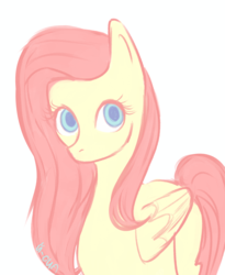 Size: 1280x1564 | Tagged: safe, artist:ano-ene, fluttershy, pegasus, pony, g4, colored pupils, cute, female, looking at you, no catchlights, no mouth, shyabetes, signature, simple background, solo, white background
