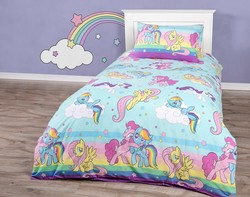 Size: 899x709 | Tagged: safe, fluttershy, pinkie pie, rainbow dash, rarity, pony, g4, bed, bedding, bedroom, cute, irl, merchandise, new zealand, photo, rainbow, shyabetes, stars