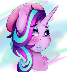 Size: 1642x1770 | Tagged: safe, artist:aaa-its-spook, starlight glimmer, pony, unicorn, g4, blushing, eyeshadow, female, lipstick, makeup, solo