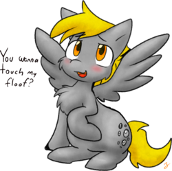 Size: 895x892 | Tagged: safe, artist:zutcha, derpy hooves, pegasus, pony, g4, blushing, bronybait, cheek fluff, chest fluff, cute, derpabetes, dialogue, female, mare, open mouth, simple background, solo, spread wings, transparent background, wings