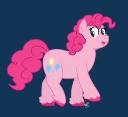 Size: 1786x1639 | Tagged: safe, artist:quincydragon, pinkie pie, earth pony, pony, g4, blue background, chubby, female, headcanon, headcanon in the description, older, simple background, solo, unshorn fetlocks