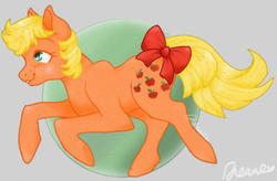 Size: 377x247 | Tagged: safe, artist:dreamilil, applejack (g1), earth pony, pony, g1, bow, female, freckles, mare, solo, tail bow