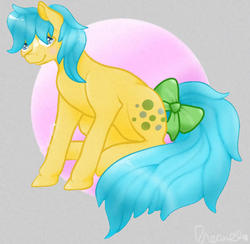 Size: 600x586 | Tagged: safe, artist:dreamilil, bubbles (g1), pony, g1, bow, coat markings, facial markings, female, solo, star (coat marking), tail bow