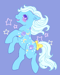 Size: 680x840 | Tagged: safe, artist:tsukuda, night glider (g1), g1, blushing, bow, floppy ears, open mouth, stars, tail, tail bow, twice as fancy ponies