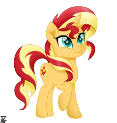 Size: 4000x4200 | Tagged: safe, artist:theretroart88, sunset shimmer, pony, unicorn, g4, cute, female, mare, movie accurate, raised hoof, shimmerbetes, simple background, smiling, solo, transparent background, vector