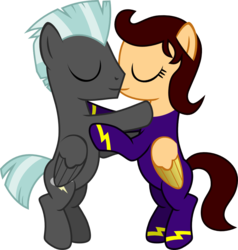Size: 965x1014 | Tagged: safe, artist:chipmagnum, thunderlane, oc, pegasus, pony, g4, canon x oc, clothes, female, flight suit, male, mare, simple background, straight, transparent background, vector