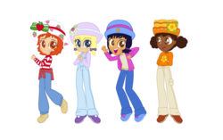 Size: 1856x1164 | Tagged: safe, artist:toybonnie54320, edit, equestria girls, g4, angel cake (strawberry shortcake), barely eqg related, base used, clothes, crossover, equestria girls style, equestria girls-ified, ginger snap (strawberry shortcake), hat, orange blossom (strawberry shortcake), shoes, strawberry shortcake, strawberry shortcake (character), sweater