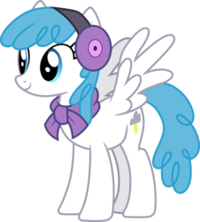 Size: 3000x3317 | Tagged: safe, artist:cloudy glow, gameloft, lightning bolt, white lightning, pegasus, pony, g4, clothes, earmuffs, female, high res, looking to the left, mare, scarf, simple background, smiling, solo, spread wings, transparent background, vector, wings