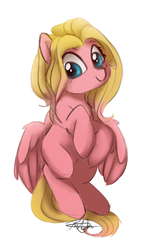 Size: 1215x2022 | Tagged: safe, artist:pucksterv, oc, oc only, oc:mio, pegasus, pony, cute, female, looking at you, mare, partially open wings, signature, simple background, solo, white background, wings