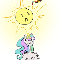 Size: 1280x1280 | Tagged: safe, artist:cutepencilcase, princess celestia, pony, g4, hot sauce, magic, magic aura, simple background, sun, telekinesis, this will not end well, wavy mouth, white background