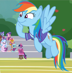 Size: 721x735 | Tagged: safe, screencap, ocellus, rainbow dash, silverstream, smolder, twilight sparkle, yona, alicorn, changedling, changeling, classical hippogriff, dragon, hippogriff, pegasus, pony, yak, the end in friend, book, clothes, cropped, cute, dashabetes, dragoness, female, flying, glowing horn, horn, jersey, magic, mare, raised hoof, sitting, smiling, solo focus, spread wings, twilight sparkle (alicorn), wings