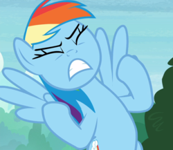 Size: 1078x937 | Tagged: safe, screencap, rainbow dash, pegasus, pony, g4, the end in friend, cropped, eyes closed, female, flying, frustrated, growling, mare, solo, spread wings, teeth, wings