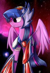 Size: 1966x2840 | Tagged: safe, artist:ruiont, twilight sparkle, alicorn, pony, g4, armor, female, hooves, horn, mare, saint seiya, solo, spread wings, twilight sparkle (alicorn), wings