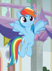 Size: 353x483 | Tagged: safe, screencap, rainbow dash, pegasus, pony, g4, the end in friend, cropped, cute, female, flying, hooves in air, hooves out, smiling, solo