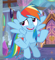 Size: 846x923 | Tagged: safe, screencap, rainbow dash, pegasus, pony, g4, the end in friend, cropped, embarrassed, female, flying, open mouth, solo