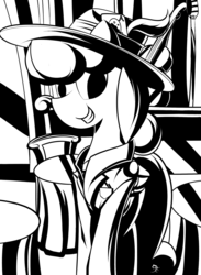 Size: 2272x3102 | Tagged: safe, artist:ruiont, oc, oc only, oc:batlatoya, pegasus, pony, black and white, clothes, female, grayscale, grin, hat, high res, hooves, mare, monochrome, smiling, solo, wings