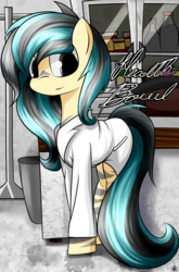 Size: 1704x2578 | Tagged: safe, artist:ruiont, oc, oc only, hybrid, pony, zony, fallout equestria, clothes, female, hooves, lab coat, mare, solo