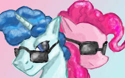 Size: 1023x640 | Tagged: safe, artist:billyggruff, party favor, pinkie pie, pony, g4, female, glasses, male, ship:partypie, shipping, straight, sunglasses