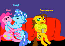 Size: 680x480 | Tagged: safe, artist:creepypastajack, cheese sandwich, party favor, pinkie pie, pony, g4, cuckolding, female, kissing, making out, male, ship:partypie, shipping, straight