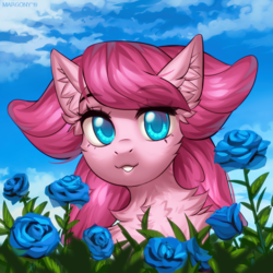 Size: 1200x1200 | Tagged: safe, artist:margony, oc, oc only, oc:holivi, pony, commission, female, flower, gift art, mare, smiling, solo