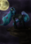 Size: 2500x3600 | Tagged: safe, artist:cyberchowww, queen chrysalis, changeling, changeling queen, g4, emotional, female, high res, moon, night, queen, raised hoof, solo, stars