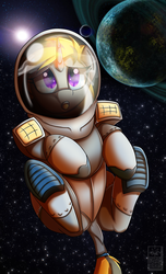 Size: 1700x2800 | Tagged: safe, artist:elmutanto, oc, oc only, oc:phase shot, pony, unicorn, astronaut, commission, explosion, floating, gray coat, helmet, herm, hooves, planet, purple eyes, solo, space, spacesuit, spreading, stars, two toned mane, two toned tail