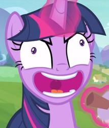 Size: 769x898 | Tagged: safe, screencap, twilight sparkle, alicorn, pony, g4, interseason shorts, starlight the hypnotist, cropped, evil laugh, exploitable meme, female, hasbro daily meme, hypnosis, hypnotized, mawshot, meme, open mouth, solo, twilight snapple, twilight sparkle (alicorn), twilynanas, uvula