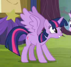 Size: 613x583 | Tagged: safe, screencap, twilight sparkle, alicorn, pony, g4, road to friendship, cropped, cute, female, offscreen character, smiling, solo focus, spread wings, twiabetes, twilight sparkle (alicorn), wings