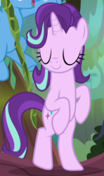 Size: 488x826 | Tagged: safe, screencap, starlight glimmer, pony, unicorn, g4, road to friendship, belly, bipedal, cropped, eyes closed, female, offscreen character, solo focus, vine