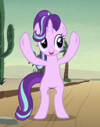 Size: 622x792 | Tagged: safe, screencap, starlight glimmer, pony, unicorn, g4, my little pony: friendship is magic, road to friendship, bipedal, cropped, cute, female, hooves in air, smiling, solo